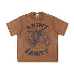 SAINT VANITY Vintage Winged Graphic Short-Sleeve T-Shirt - Brown / Vintage Wash