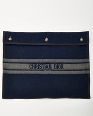 Dior Blue Denim Christian Dior Embroidered Logo Pouch