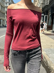 Raw Hem Y2K Slim Cropped Long Sleeve Top