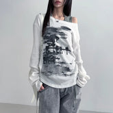 Vintage Print Graphic Y2K Long Sleeve Top