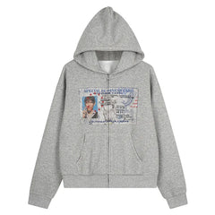 Y2K American ID Graphic Zip Up Hoodie