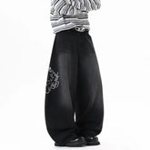 Y2K Baggy Black Accessorised Embroidered Jeans