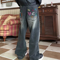 Y2K Baggy Boot Cut Embroidered Denim Jeans