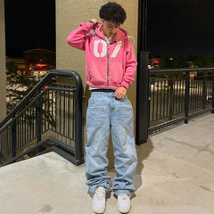 Y2K Cherry Blossom Embroidered Baggy Jeans