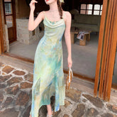 Y2K Cinched Waist Fish Tail A-line Maxi Dress