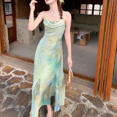 Y2K Cinched Waist Fish Tail A-line Maxi Dress