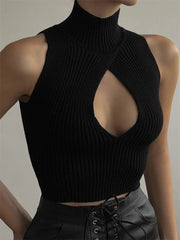 Y2K Cropped Turtleneck Ribbed Sleeveless Low Cut Top
