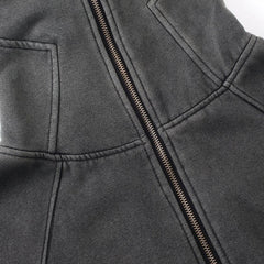 Y2K Dark Grey Balaclava Zip Up Hoodie