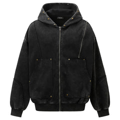 Y2K Diamond Rivet Patchwork Full Zip Up Hoodie