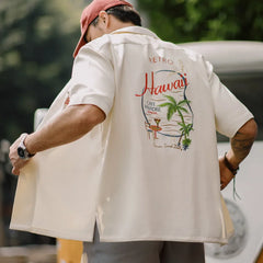 Y2K Hawaiian Embroidered Short Sleeve Work Shirt