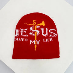 Y2K "Jesus Saved My Life" Graphic Beanie