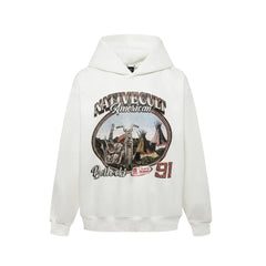 Y2K Motorcycle Graphic Print Distressed Baggy Hoodie