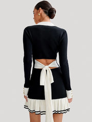 Y2K Ruffled Bow Knit Mini Dress