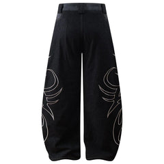 Y2K Tribal Embroidered Baggy Wide Leg Barrel Jeans