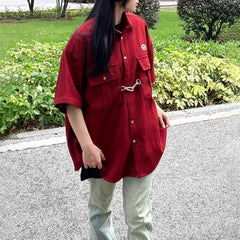 Y2K Waffle Button Up Short Sleeve Shirt