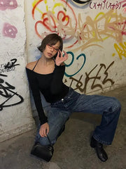 Y2K Womens Cold Shoulder Long Sleeve Top