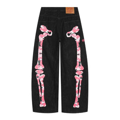 CapCabin Skeleton Graphic Wide-Leg Denim Pants