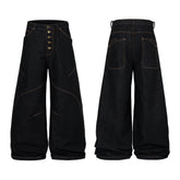 CapCabin Curved Panel Wide Leg Denim Pants
