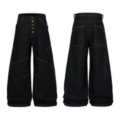 CapCabin Curved Panel Wide Leg Denim Pants