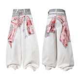 CapCabin Patchwork Double-Waist Denim Pants