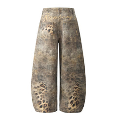 CapCabin Leopard Wash Wide-Leg Jeans