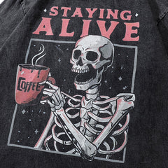 Alive Skull Skeleton Graphic Y2K Tees