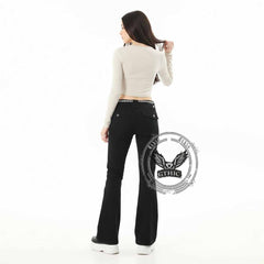 American-Style Y2K Studded Zipper Flared Cargo Pants
