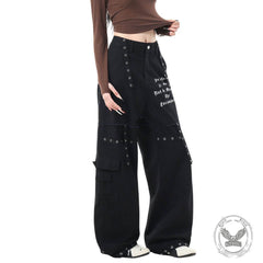 American High-Street Punk Studded Straight-Leg Cargo Pants