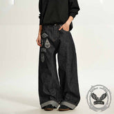 American Hip-Hop Letter Embroidered Wide-Leg Jeans