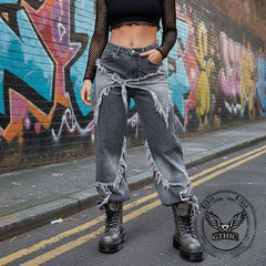 American Retro Ripped Patchwork Washed Jeans