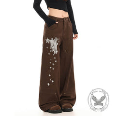 American Retro Star Print Versatile Cargo Baggy Jeans