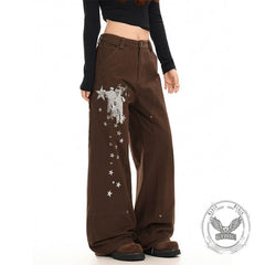 American Retro Star Print Versatile Cargo Baggy Jeans