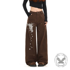 American Retro Star Print Versatile Cargo Baggy Jeans