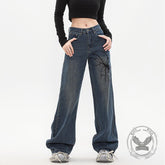 American Street Hip-Hop Spider Print Wide-Leg Jeans