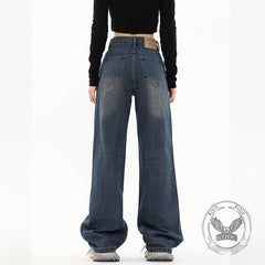 American Street Hip-Hop Spider Print Wide-Leg Jeans