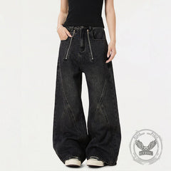 American Vintage Washed Deconstructed Wide-Leg Jeans