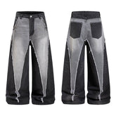 American Wasteland-Style Patchwork Distressed Wide-Leg Jeans