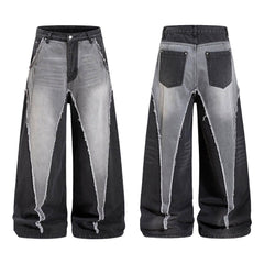 American Wasteland-Style Patchwork Distressed Wide-Leg Jeans