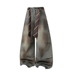 CapCabin Tie-Waist Wide-Leg Denim Pants
