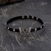 Black Butterfly Design Alloy Leather Choker Necklace