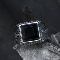 Black Gemstone Stainless Steel Masonic Ring
