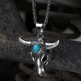 Bull Head Skull Stainless Steel Turquoise Pendant