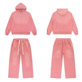 Vale Forever Vintage Minimalist Zip-Up Hoodie & Sweatpants Set - Pink