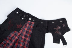 CapCabin Layered Plaid Panel Wide-Leg Pants