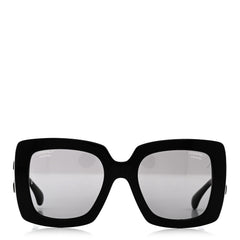 Acetate Calfskin Polarized Square Sunglasses 5474-Q Black