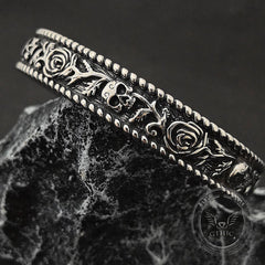 Dark Skull Rose Gothic Stainless Steel Open Bracelet