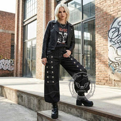Dark Y2K Punk Rivet Embellishment Wide Leg Jeans