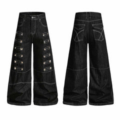 Dark Y2K Punk Rivet Embellishment Wide Leg Jeans