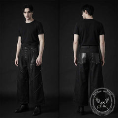 Deconstructed Snake Print Leather Spliced Rivet Jeans