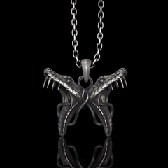 Double Snake Heads Sterling Silver Pendant